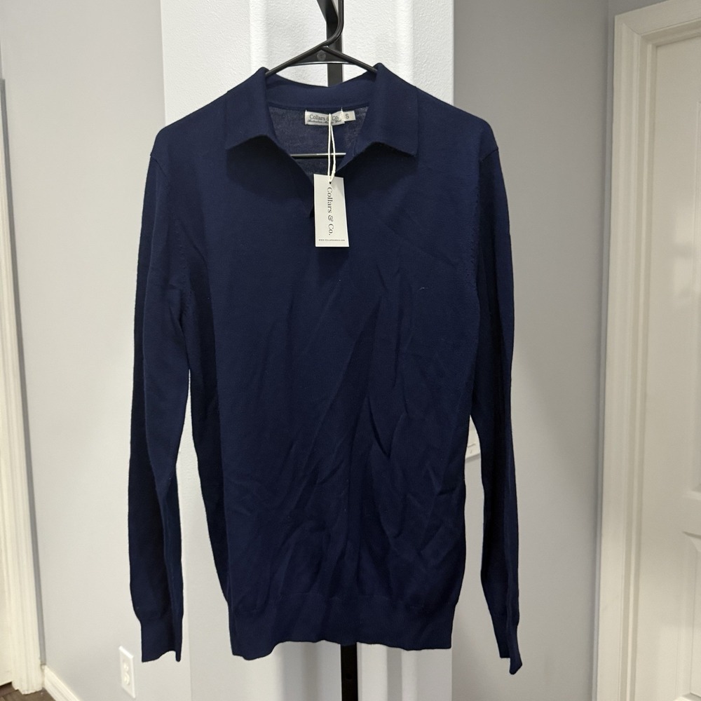 Collars & Co Men's Small Blue Australian Merino Wool Long Sleeve Sweater New